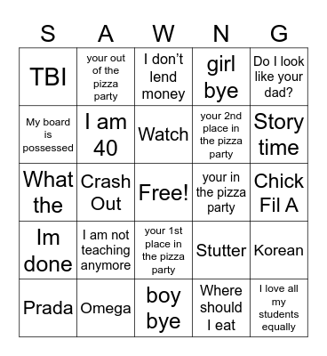 SONNNGGGG Bingo Card