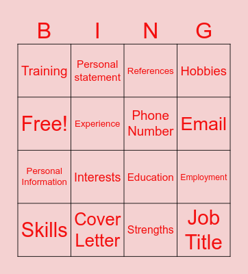 Resume Bingo Card