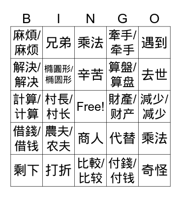 MZ Chinese B6L5 Bingo Card