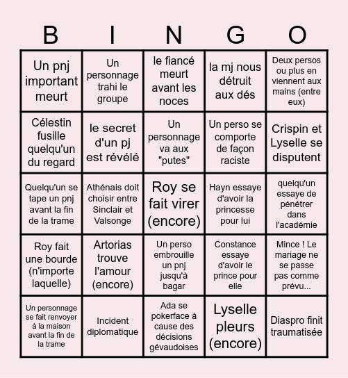 Sinclair Bingo Card