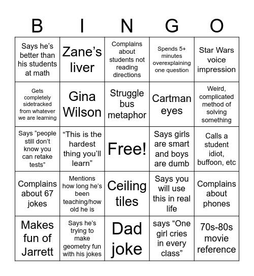 Beaman Bingo Card
