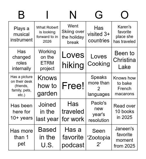 T&R January Townhall Bingo Card