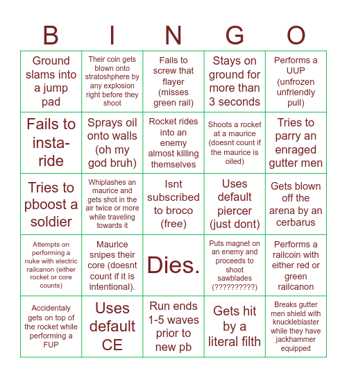 cyber ginger ooppsieee list Bingo Card