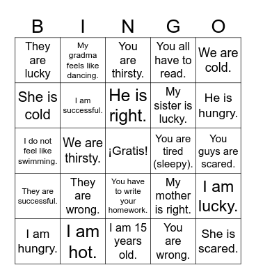 expresiones con tener Bingo Card