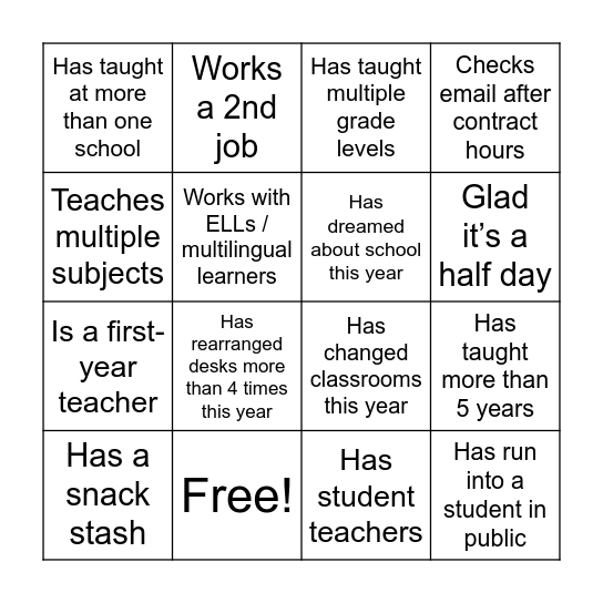 Block Party BINGO Card