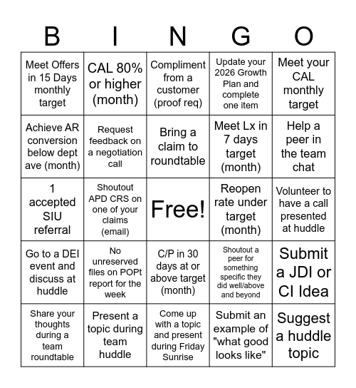 Unrepped BINGO Card