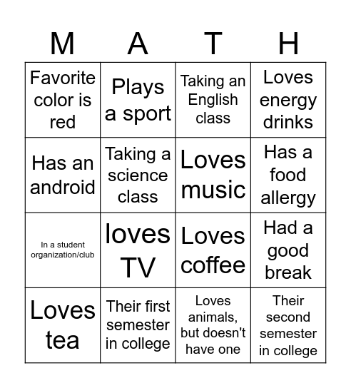 Get-to-know Bingo Card