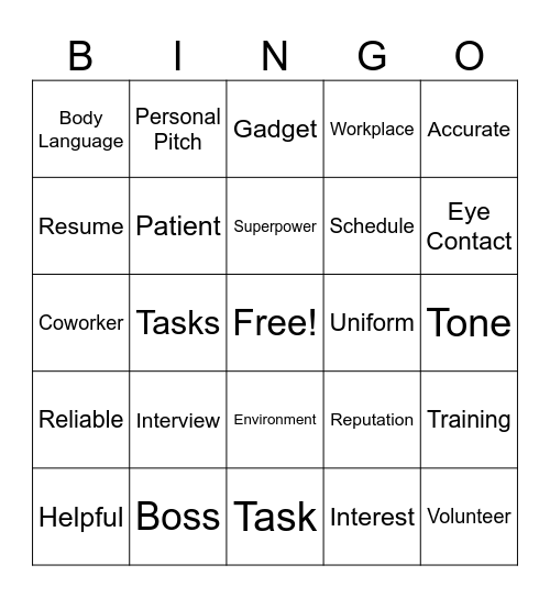 Personal Strengths Lesson Plan Vocabulary Bingo Card