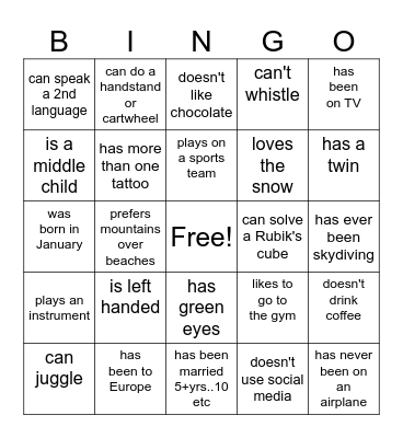 Find Someone Who... Bingo Card