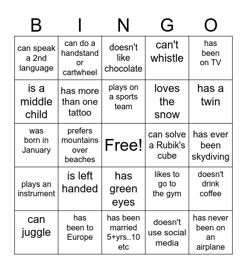 Find Someone Who... Bingo Card