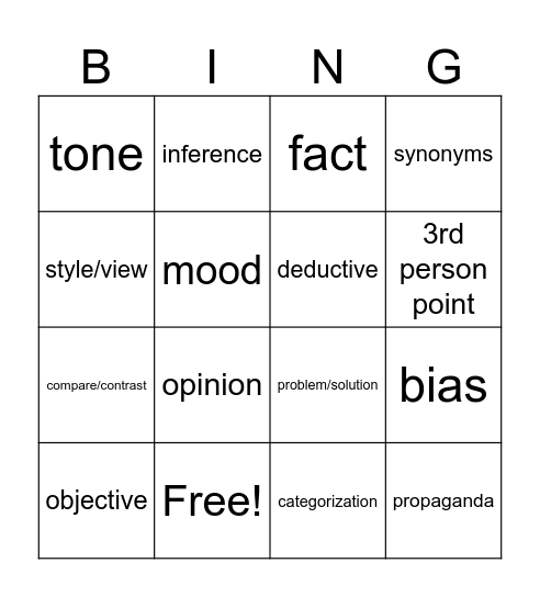 Lit Terms 21-40  Bingo Card
