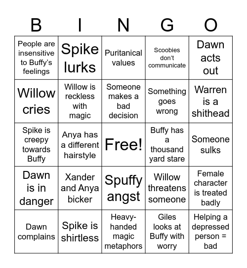 Buffy S6 Bingo Card