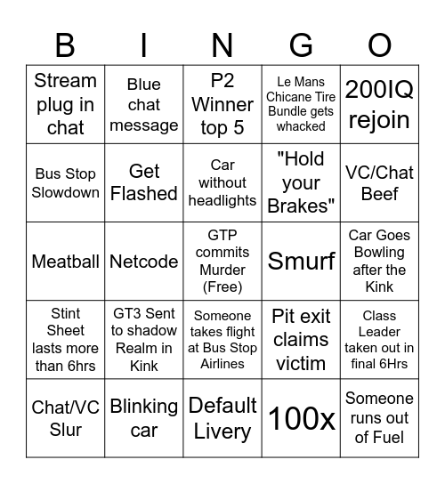 Iracing Daytona 24 Bingo 2026 Bingo Card