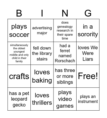 Class Bingo Card