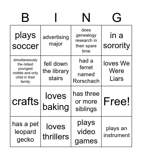 Class Bingo Card