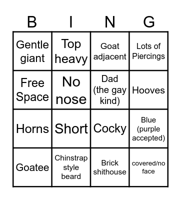 Goliath's "Male Character Design of All Time" BING(O) Bingo Card