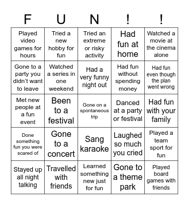 Unit 03. Having fun Bingo Card
