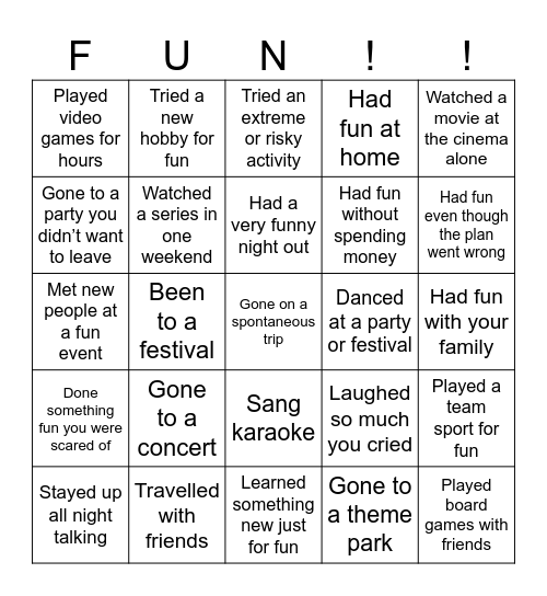 Unit 03. Having fun Bingo Card