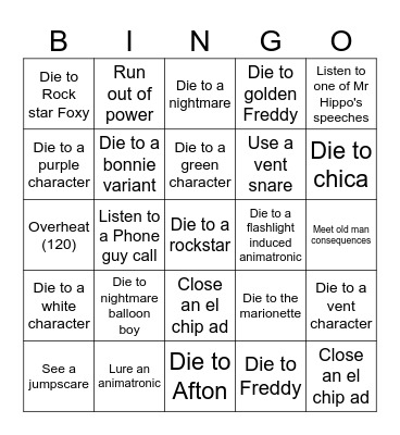 FNAF UCN Bingo Card