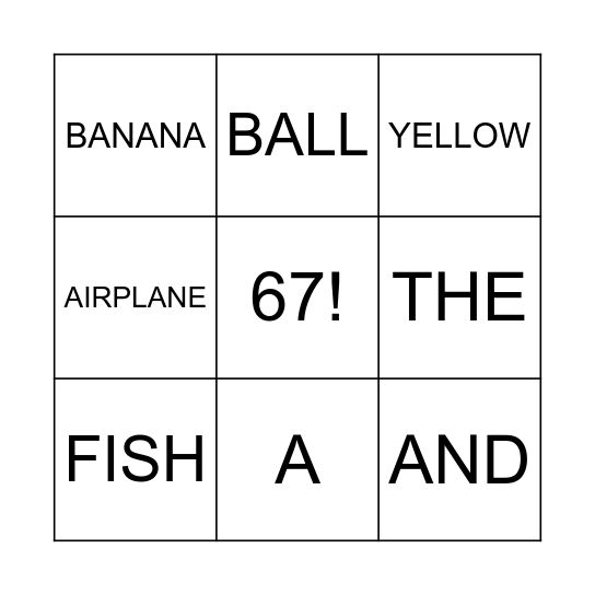 Sight Word Bingo Card