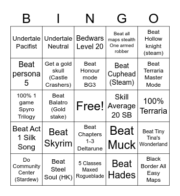 Dj's Gaming goals of 26 Bingo Card