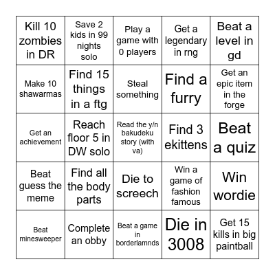 Roblox lockout Bingo Card