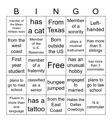 COMM 1010 Bingo Card