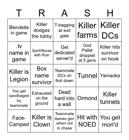 Ultimate DBD Bingo Card