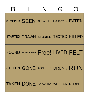 PAST PARTICIPLES Bingo Card