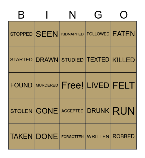 PAST PARTICIPLES Bingo Card