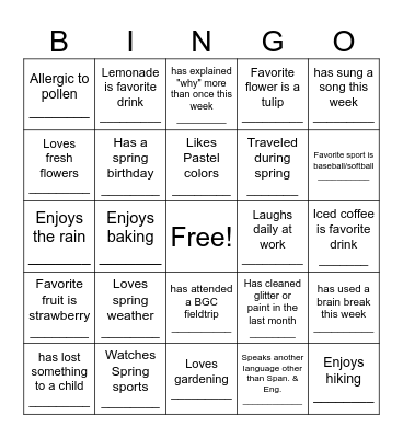 Spring Bingo Card