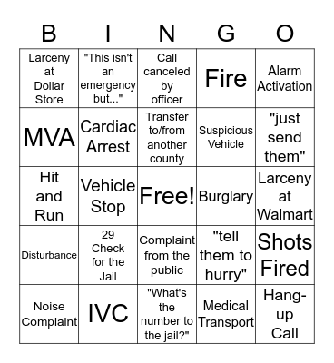 911 Bingo Card