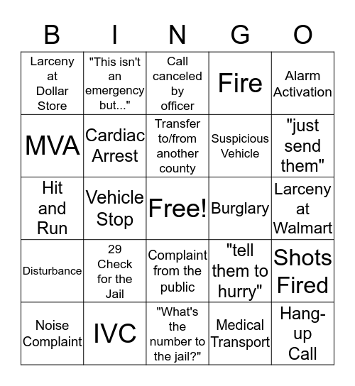 911 Bingo Card