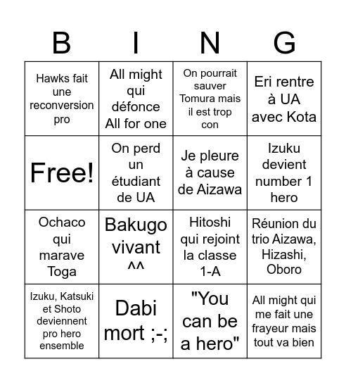 Saison 8 MHA Bingo Card