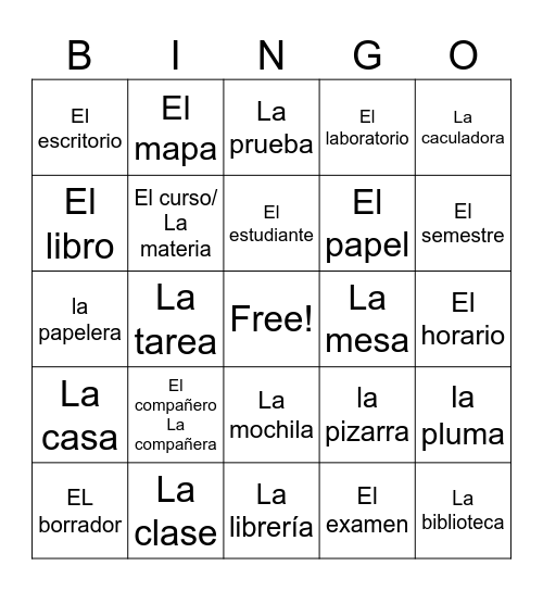 Page 105 La clase Bingo Card