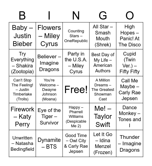 SINGO Bingo Card