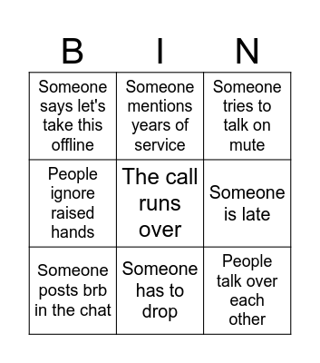 MS Teams call bingo card Bingo Card