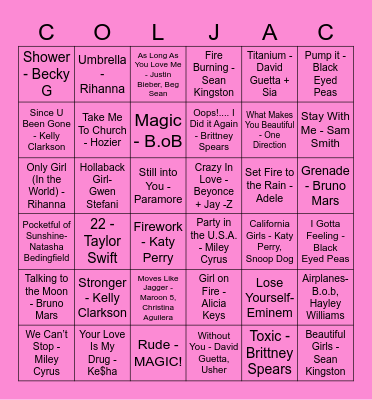 2000'S POP SONGS Bingo Card