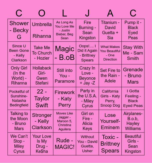 2000'S POP SONGS Bingo Card