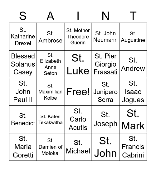 SAINT BINGO 2026 Bingo Card