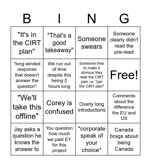 Tabletop Bingo! Bingo Card