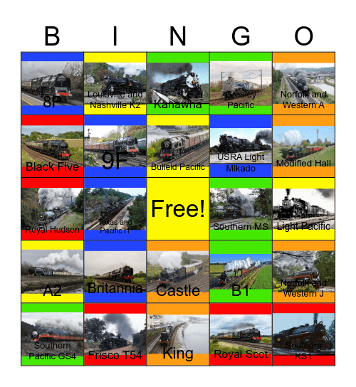 Norfolk Southern and other steam excursions that I would like to take photographs with Carmen one day Bingo Card