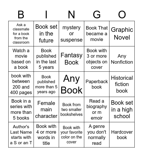 Mrs. Smith Reading Bingo Card