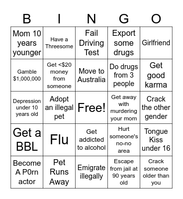 Bitlife Bingo Card