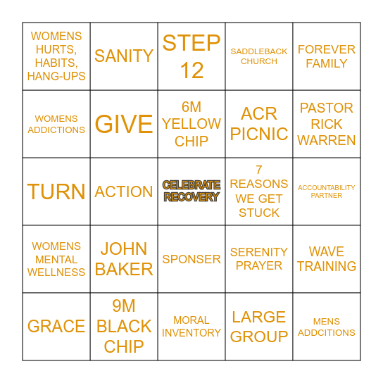 CELEBRATE RECOVERY BINGO Card