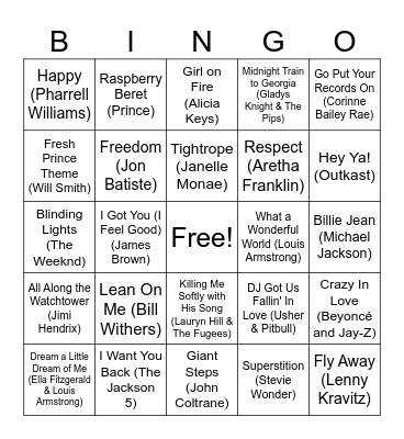 Black History Month Music Bingo! Bingo Card