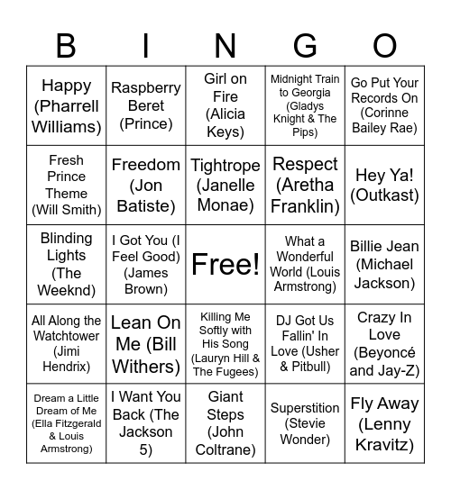 Black History Month Music Bingo! Bingo Card