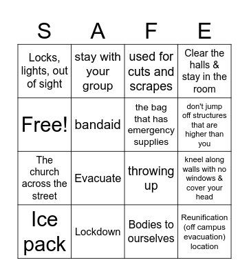 Safety Bingo Card