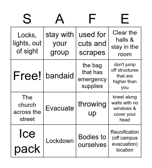 Safety Bingo Card