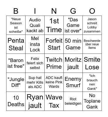 League of Legends Bingo Card